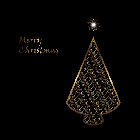 christmas card with gold tree on the black backgroundのイラスト素材