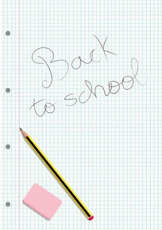 PENCIL AND ERASER ON A WRITTEN NOTEBOOK GRIDDED SHEET のイラスト素材