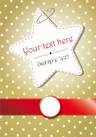GOLDEN CHRISTMAS BACKGROUND WITH STARS AND A RED BORDERのイラスト素材