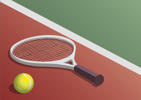 TENNIS RACKET AND BALL IN THE COURT FLOORのイラスト素材