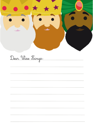 Cute Three Wise Kings letter template with lines to write asking for presentsのイラスト素材
