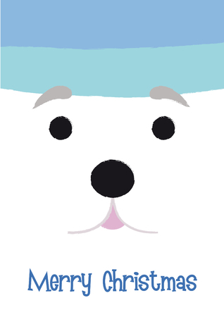 A Christmas card or poster with a polar bear in a closeup viewのイラスト素材