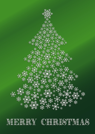 A green Christmas card with a snowflakes treeのイラスト素材