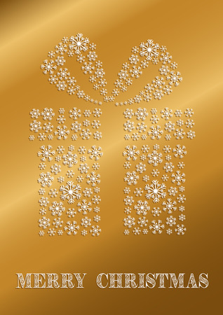 A golden Christmas card with a snowflakes presentのイラスト素材