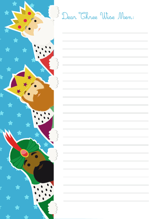 Letter to the Three Wise Men with an illustration of them peeping out to the left side of the sheetのイラスト素材