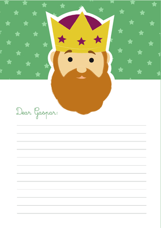 Letter template to king Gaspar with an illustration of his head at the top on a green background with starsのイラスト素材