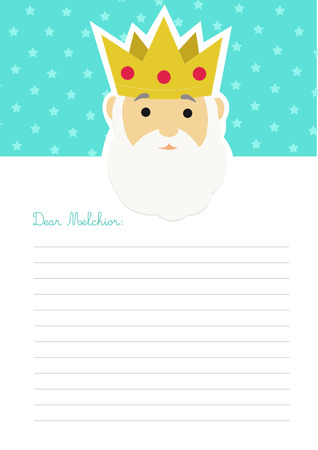 Letter template to king Melchior with an illustration of his head at the top on a light blue background with starsのイラスト素材
