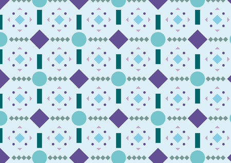 Violet and light blue seamless geometric pattern with circles, rhombuses, rectangles and trianglesのイラスト素材