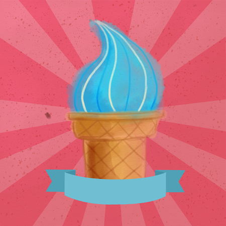 Blue wafer cup ice cream on a pink vintage backgroundの写真素材