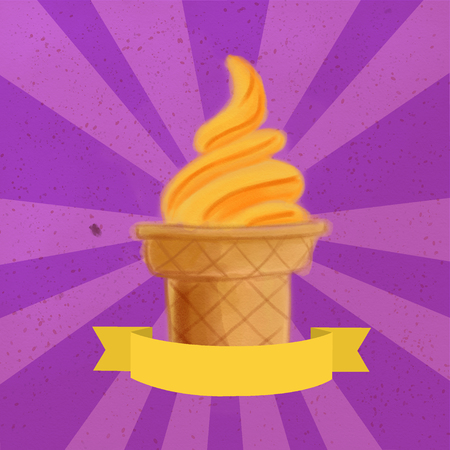 Wafer cup ice cream with a lemon and orange spiral on a violet vintage backgroundの写真素材
