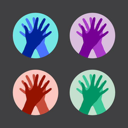 Set of icons with two hands giving a high five. Vector illustration.