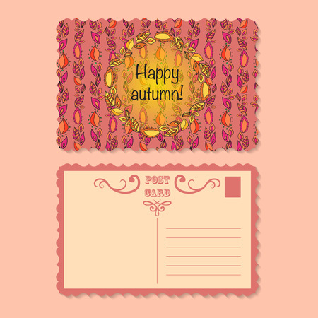 Postcard with leafs and back side of it.のイラスト素材