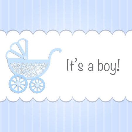 Paper baby pram with text \"It\'s a boy!\" illustration.のイラスト素材