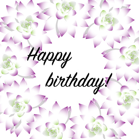 Set of succulents with text \"Happy birthday\".のイラスト素材