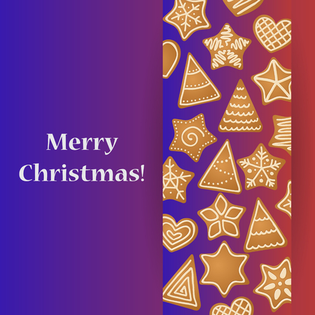 Christmas card with gingerbread hearts, trees and stars.のイラスト素材