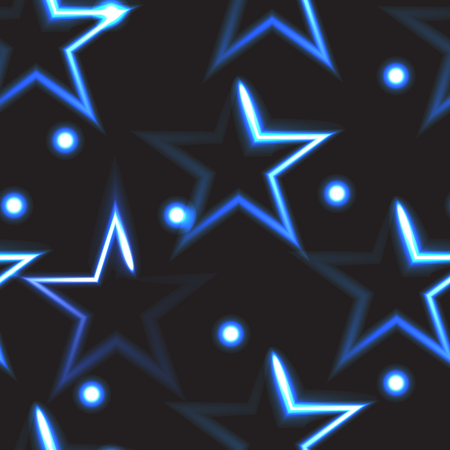 Seamless pattern with blue neon stars.のイラスト素材