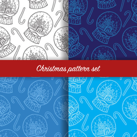 Set of christmas patterns with snow globes. vector illustrationのイラスト素材