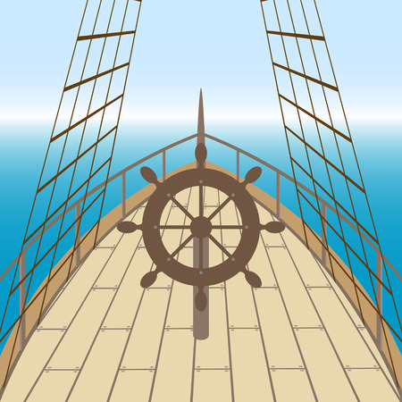 Afterdeck of a boat and a sea. Vector illustrationのイラスト素材