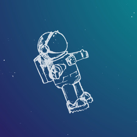 Vector illustration. Spaceman in a space in sketch style.のイラスト素材