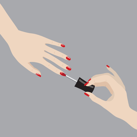 Vector illustration of painting nails in red colorのイラスト素材