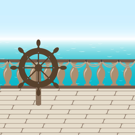 Afterdeck of a boat and a sea. Vector illustrationのイラスト素材