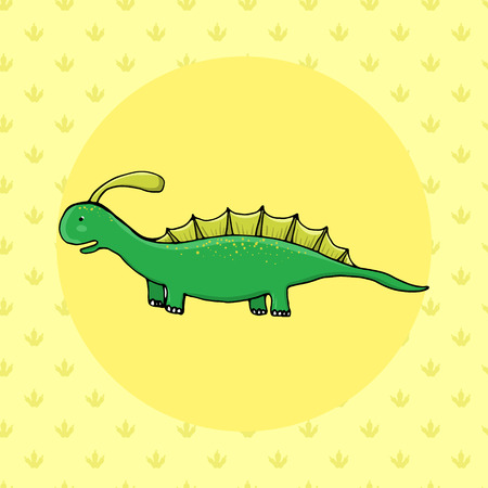 Cute dinosaur in cartoon style with footprint on background. Vector illustrationのイラスト素材