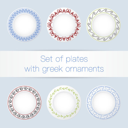Set of plates with ancient greek ornaments. Vector illustrationのイラスト素材