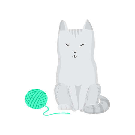 Grey isolated cat and clew Vector illustrationのイラスト素材