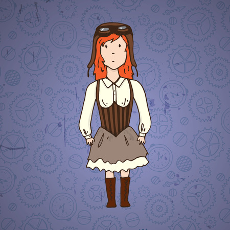 Cute steampunk woman pilot. Vector illustrationのイラスト素材