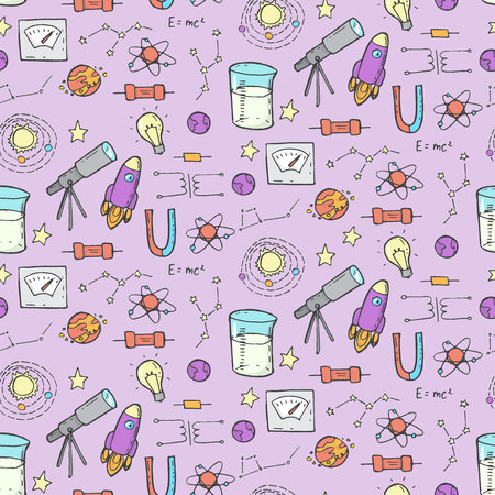 Seamless pattern with physic and astronomy elements.のイラスト素材