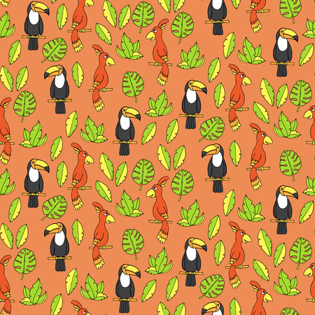Seamless pattern with parrots and tucans. Vector illustrationのイラスト素材