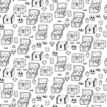 Seamless pattern with boxes with treasures. Vector illustrationのイラスト素材