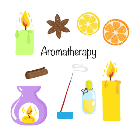 Aromatherapy set of different elements. Vector illustrationのイラスト素材