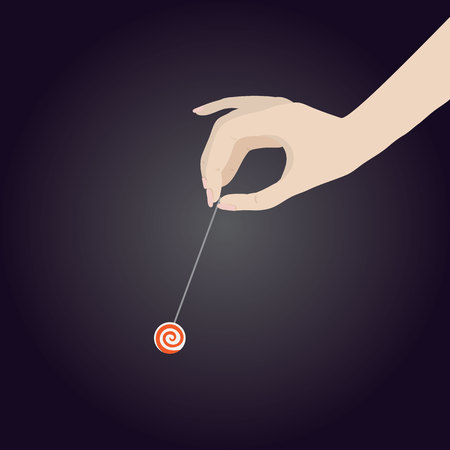 Hypnotising hand with a pendulum. Alternative medicine. Vector illustrationのイラスト素材