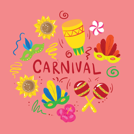 Set of elements about brazilian carnival. Vector illustrationのイラスト素材