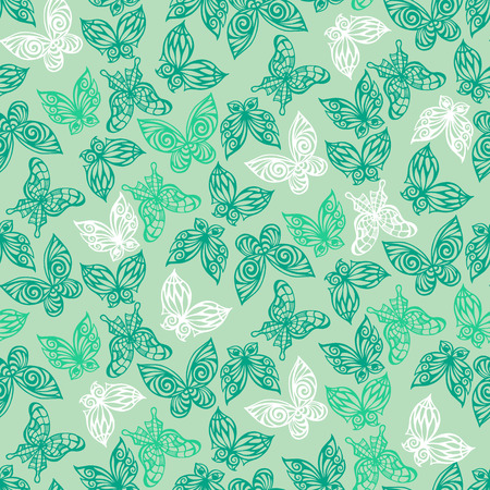 Seamless pattern with doodle stylize different butterflies. Vector illustrationのイラスト素材