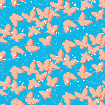 Seamless pattern with doodle stylize different butterflies. Vector illustrationのイラスト素材