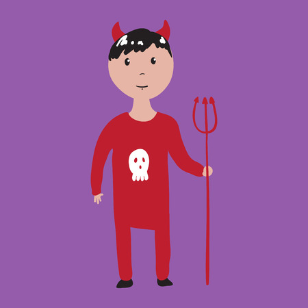 Boy in devil halloween costume. Vector illustrationのイラスト素材