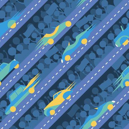Seamless patter with racing cars. Can be used for textile, kids clothes, wallpaper, wrapping paper, etc. Vector illustrationのイラスト素材