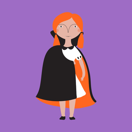 Girl in a vampire halloween costume. Vector illustrationのイラスト素材