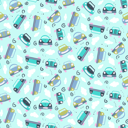 Seamless patter with cars. Can be used for textile, kids clothes, wallpaper, wrapping paper, etc. Vector illustrationのイラスト素材
