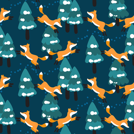 Seamless pattern with different cute foxes. Vector illustrationのイラスト素材
