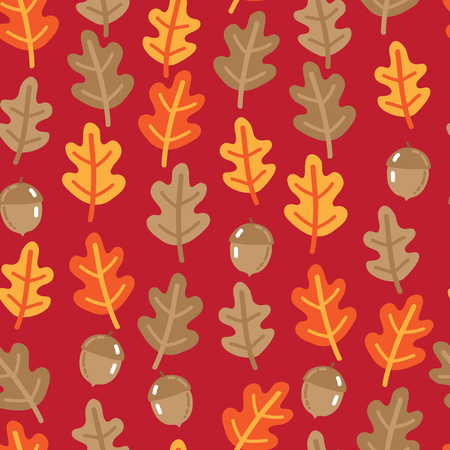Seamless pattern with autumn oak leafs and acorns. Vector illustrationのイラスト素材