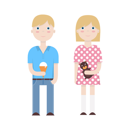 Two twin kids in a flat style. Vector illustrationのイラスト素材