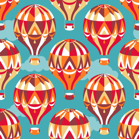 Seamless pattern with balloons in the sky with clouds. Vector illustrationのイラスト素材