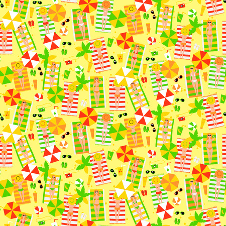 Seamless pattern with girls on the beach. vector illustrationのイラスト素材
