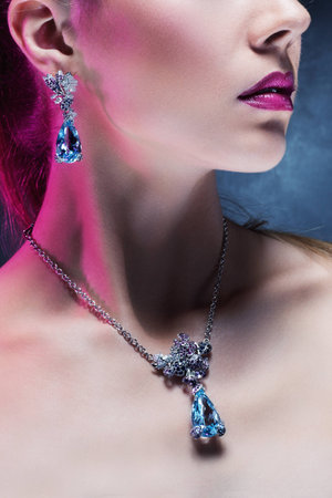 Woman posing in exclusive jewelry  Professional makeupの写真素材