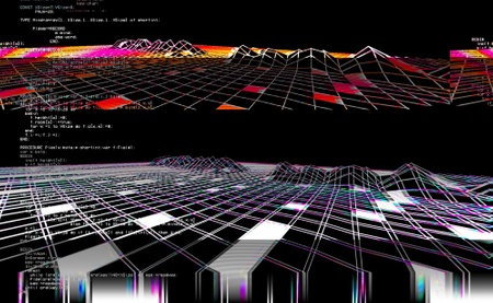 Cyberspace landscape grid. Old TV screen error. Photo glitch. The TV signal is not working. technical problems grunge wallpaper. data decomposition. 3D illustration.の素材 [FY310191123530]