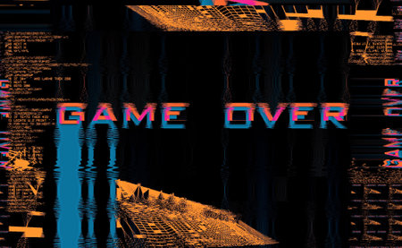 Old TV screen error.Game over. Digital pixel noise abstract design. Photo glitch. The TV signal is...