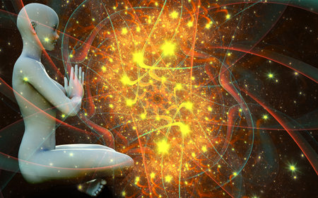 A mystical journey through the universe. The state of meditation Surreal 3D painting. transpersonal art.の写真素材